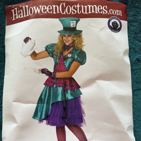 Women’s Teal and Purple Mad Hatter Costume (Size Small) - Picture 6 of 8